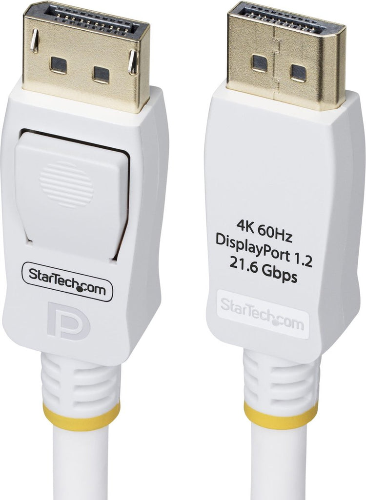 Startech 1,8m vesa gecertificeerde displayport 1.2 kabel, wit, 4k 60hz, vergrendelbare dp connectors, dp 1.2 kabel