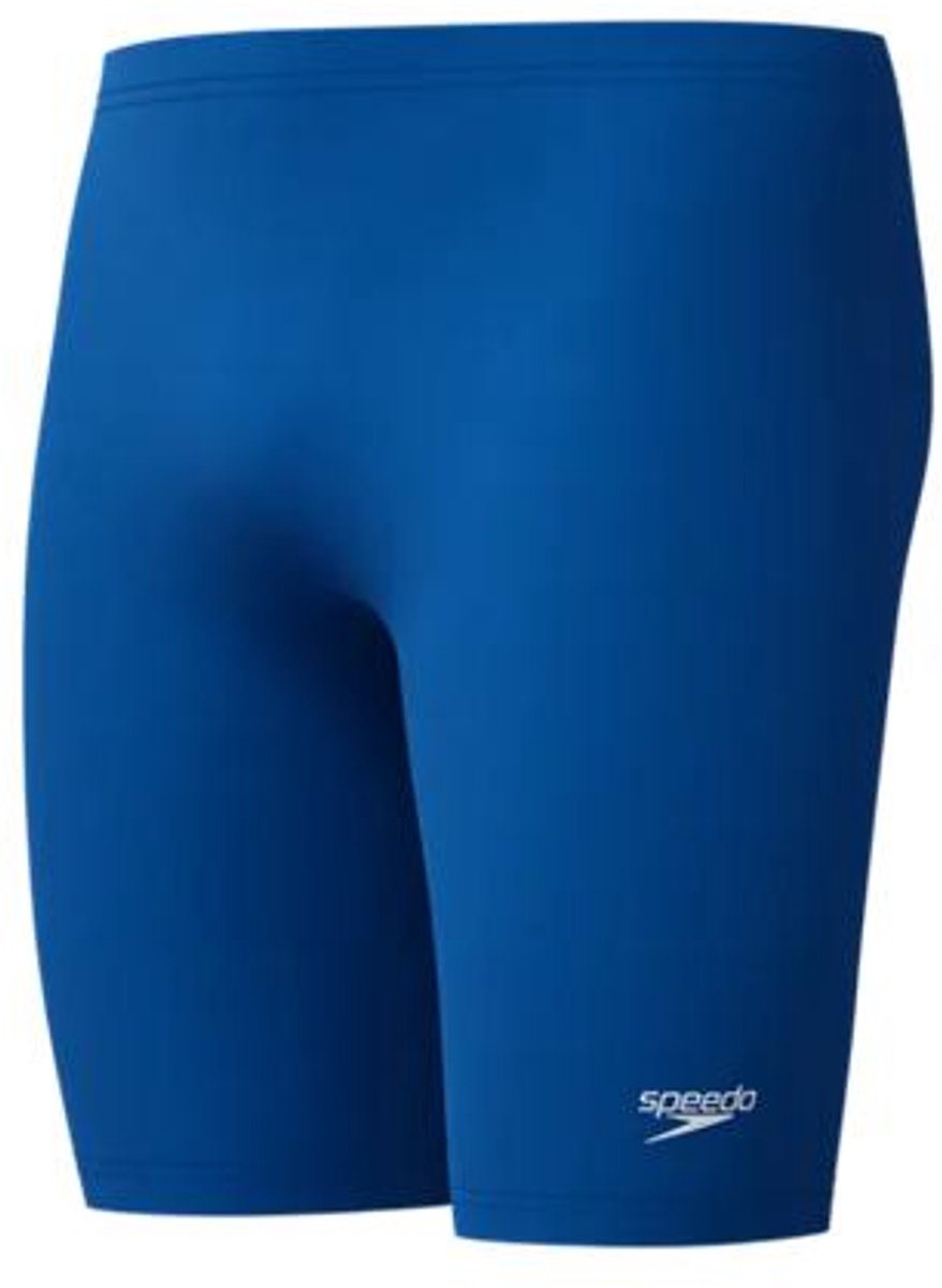 Speedo endurance+ logo jammer heren - strakke zwembroek heren - chloorbestendige zwembroek mannen - kleurvaste sportzwembroek heren - blauw wit - s