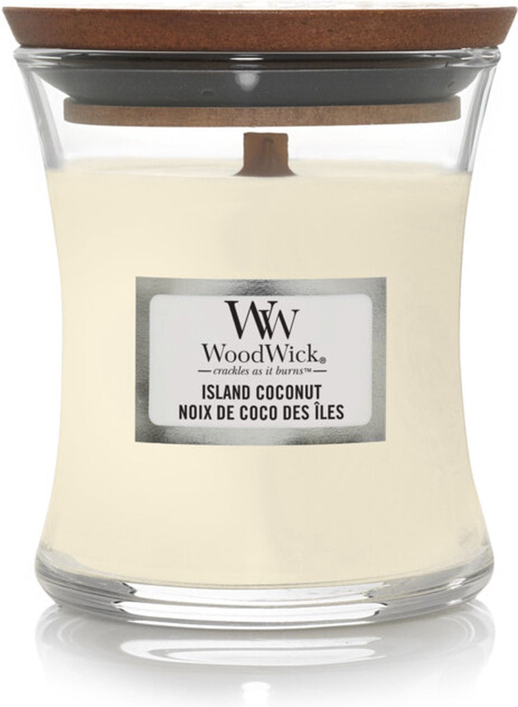 Woodwick geurkaars mini candle - island coconut - 20 branduren - 85gr - 8 cm ø 7 cm
