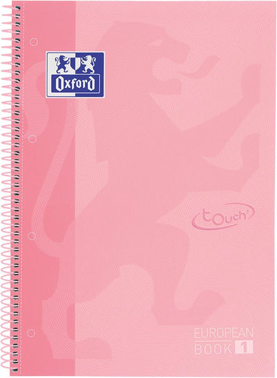Oxford school europeanbook - notitieboek - gekleurde rand - a4+ - lijn - 80 vel - 4 gaats - hardcover - pastel roze