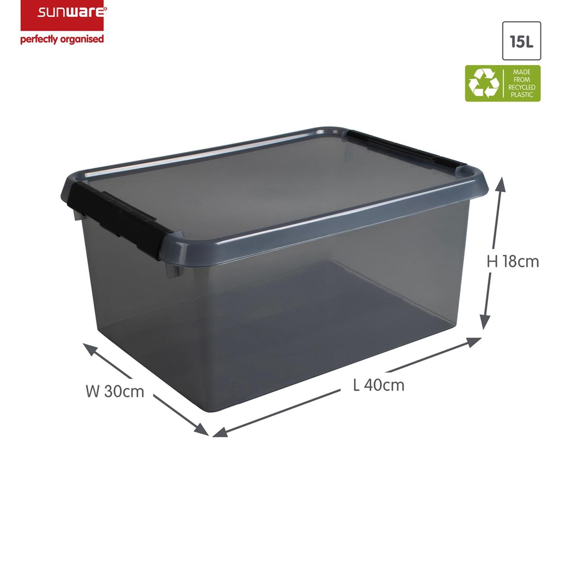 Sunware comfort line opbergbox 15l met deksel transparant grijs