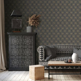 Dutch wallcoverings behang hexagonal zwart en goudkleurig - afbeelding 1