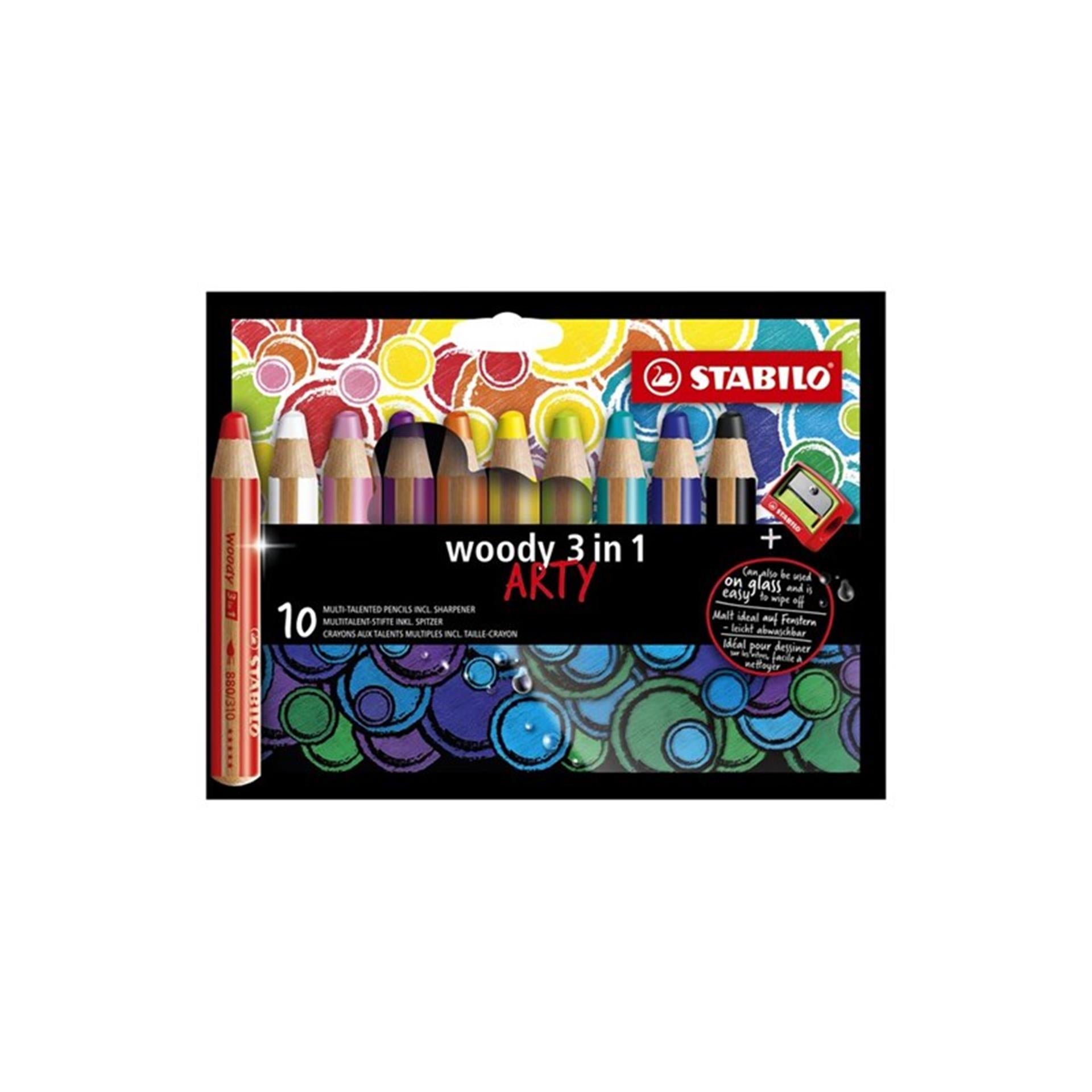 Abi stlo woody 3 in 1 arty kleurpotloden etui a 10 stuks + slijper