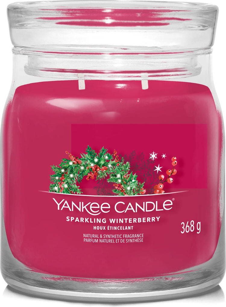 Yankee candle - sparkling winterberry medium geurkaars - 50 branduren - 2 lonten