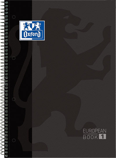 Oxford school europeanbook - notitieboek - gekleurde rand - a4+ - ruit 5mm - 80 vel - 4 gaats - hardcover - zwart