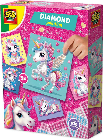 Ses creative unicorn diamond painting - 5 eenhoornkaarten - voor meisjes vanaf 3 jaar - 672 steentjes - schoencadeautjes sinterklaas
