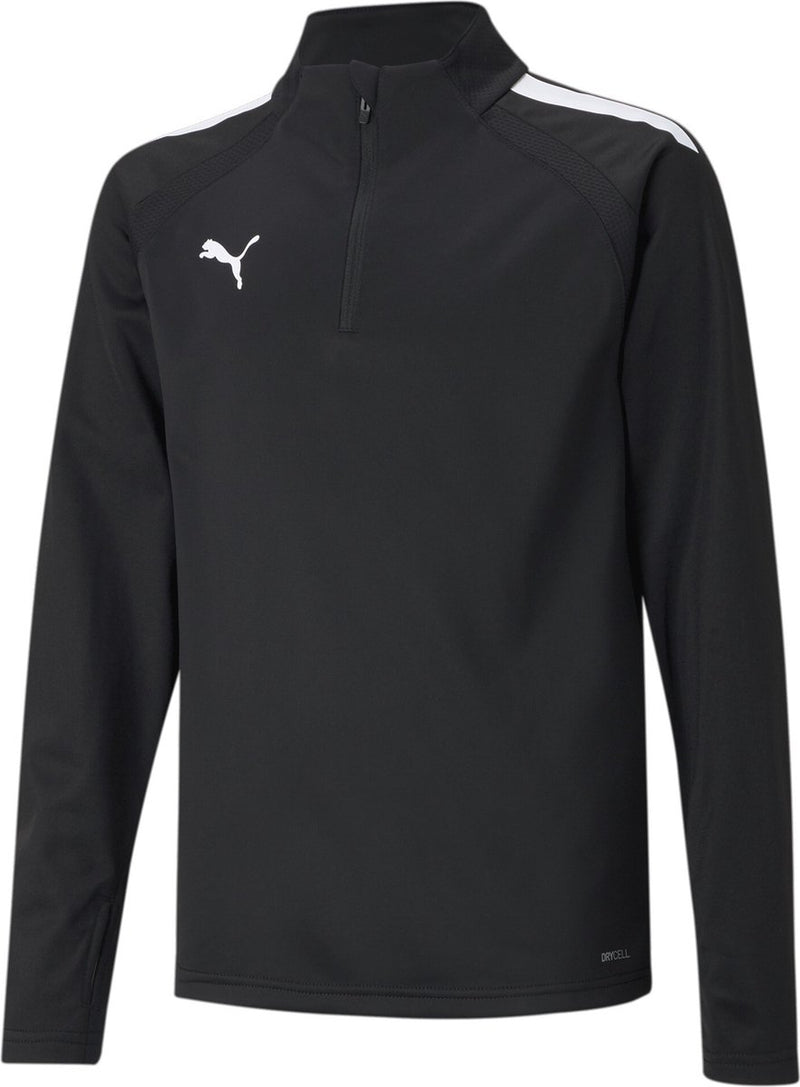 Puma teamliga 1 4 zip top jr unisex sportshirt - black- white