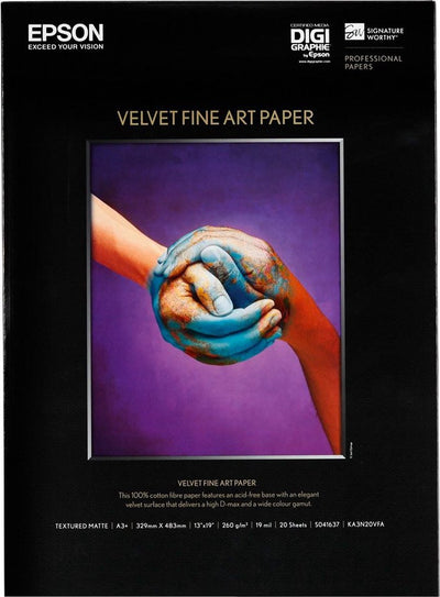 Epson velvet fine art paper, din a3+, 260g m², 20 vel