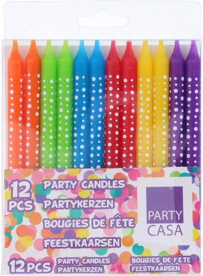 Party time feestkaarsjes met stippen 8 cm multicolor 12 stuks
