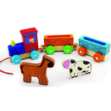 Pintoy houten dierentrein met boerderijdieren - afbeelding 1