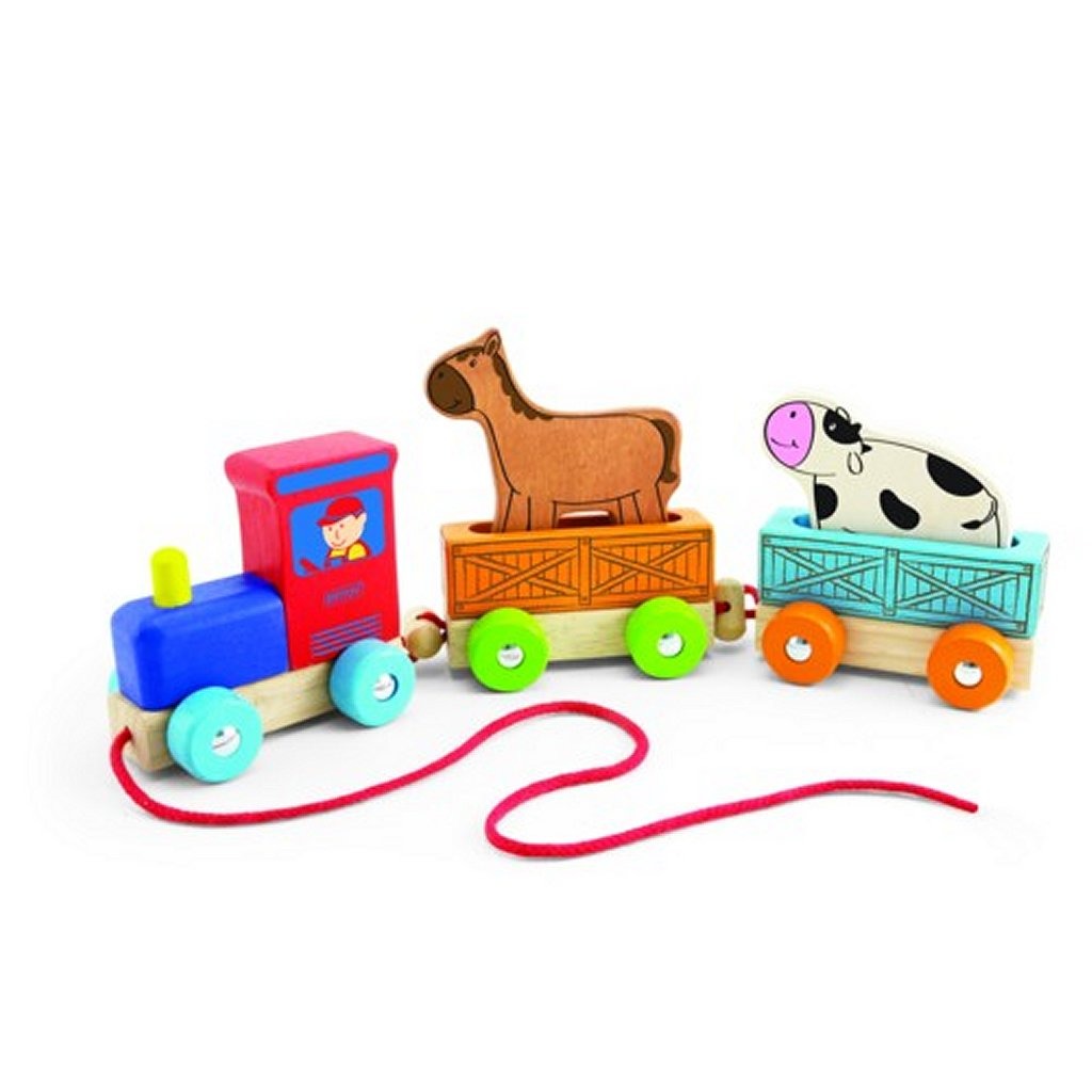 Pintoy houten dierentrein met boerderijdieren