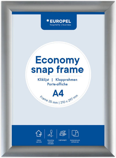 Europel economy kliklijst – posterlijst – a4 – 21 x 29,7 cm – 25mm – aluminium – zilver