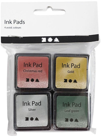 Creativ company stempelinkt, goud, lime groen, kerstrood, zilver, h: 2 cm, afm 3,5x3,5 cm, 4 stuk 1 doos