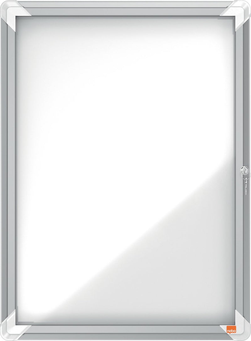 Nobo premium plus afsluitbare glazen binnenvitrine magnetisch voor 4xa4 formaat met zijslot - grijs wit