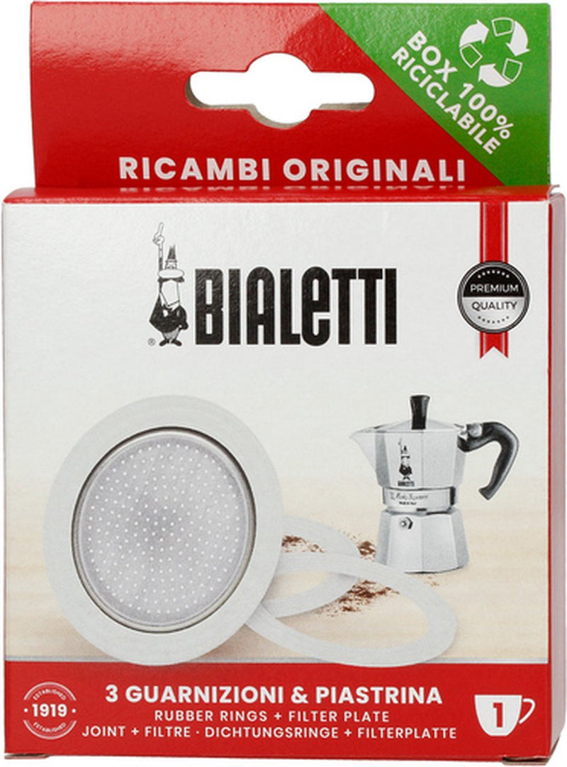 Bialetti moka aluminium filterplaatje + 3 rubber ringen - 1 kops