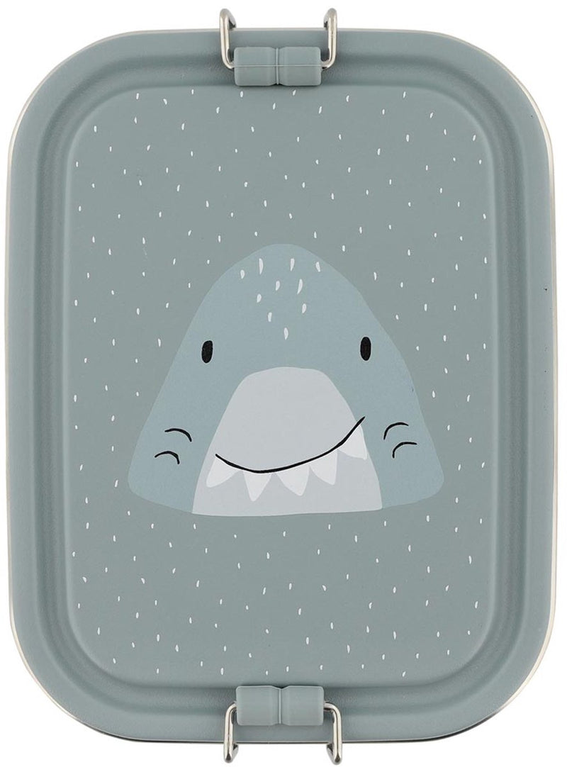 Trixie brooddoos klein - mr. shark- rsv lunchbox voor kinderen - makkelijk te openen broodtrommel - grijs - haai - rvs