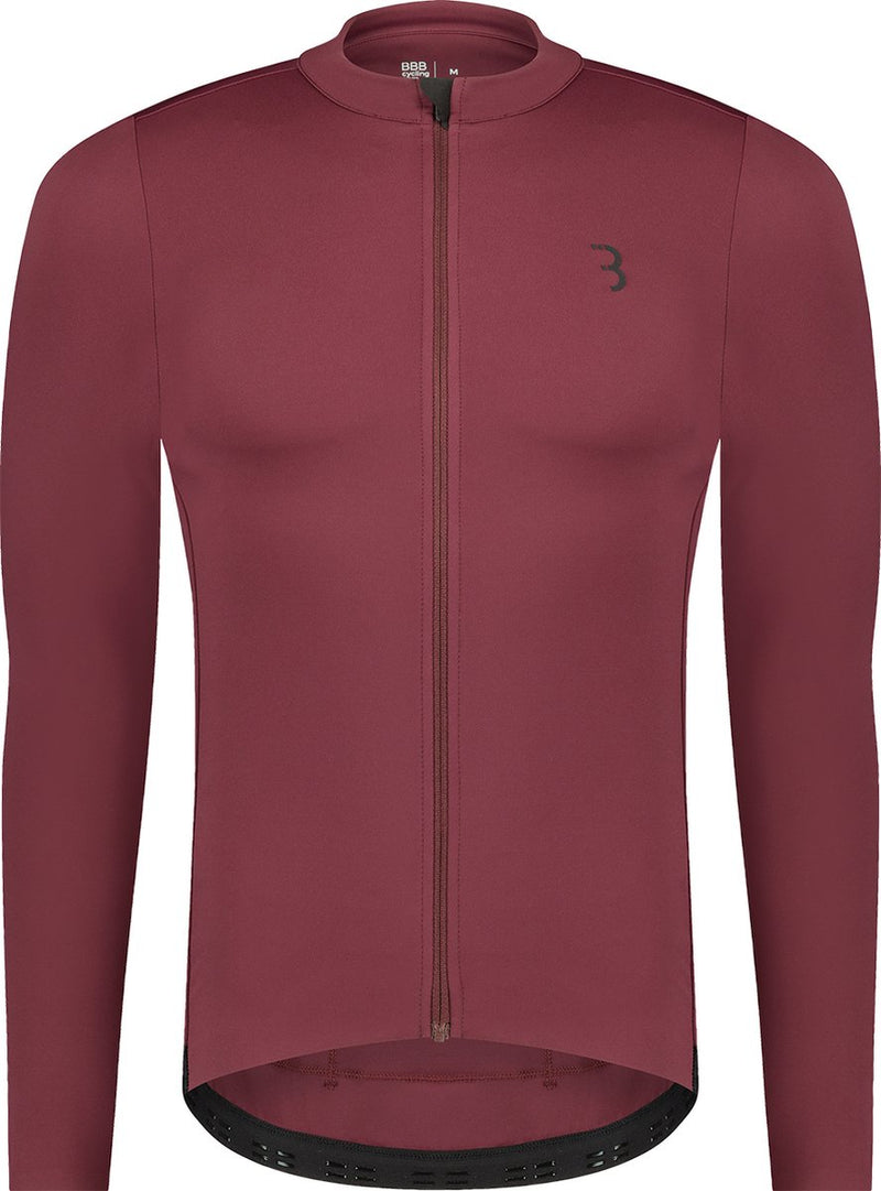 Bbb cycling essence ls - fietsshirt heren lange mouwen - 10-15 °c - ademend mtb en wielrenshirt met 3 achterzakken - donker rood