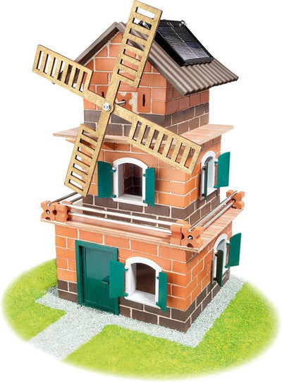Teifoc ® bouwdoos – zonne windmolen en watermolen – 380 onderdelen – echte mini bakstenen met cement, kom en troffel – bouwpakket voor kinderen vanaf 8 jaar