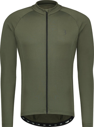 Bbb cycling transition lange mouwen fietsshirt heren en dames - 10-15 °c - mtb en wielrenshirt met 3 achterzakken - olijf groen