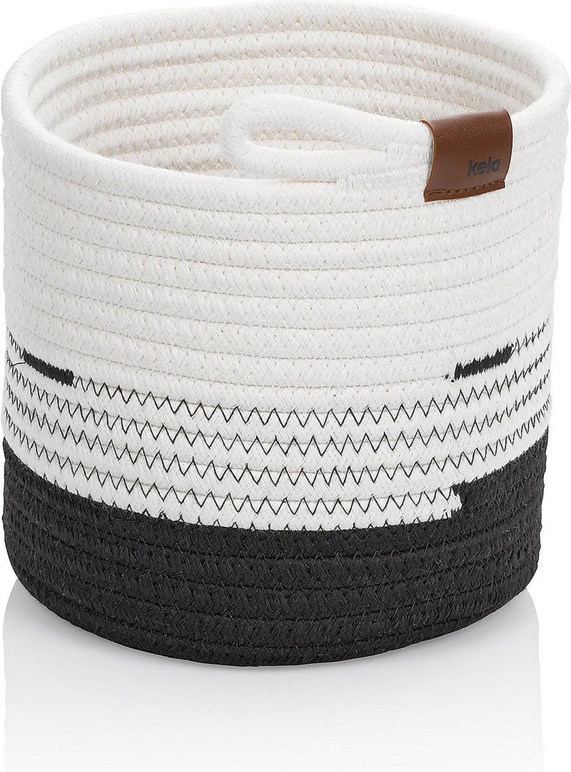 Kela mand, 18 x 17 cm, rond, wit zwart - |hedda