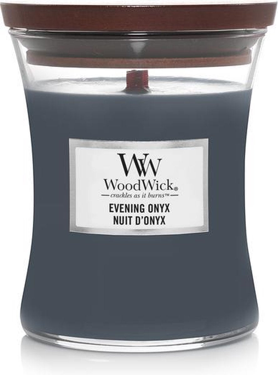 Woodwick hourglass medium geurkaars - evening onyx - 60 branduren