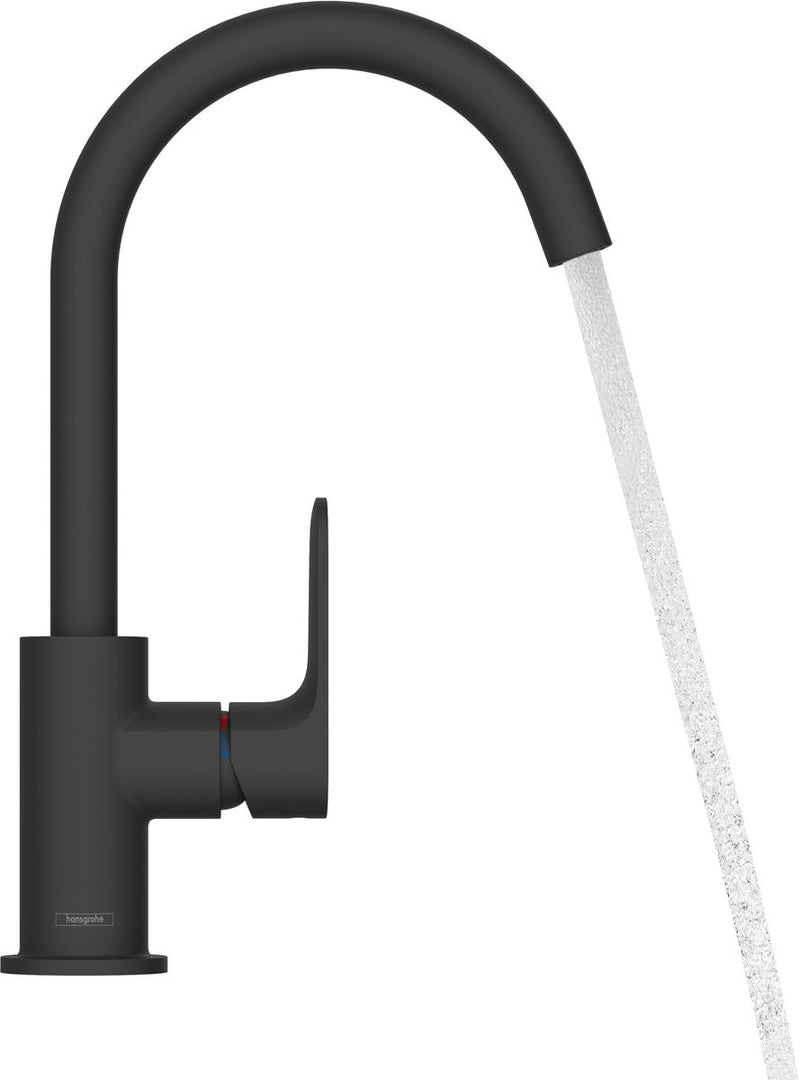 Hansgrohe rebris s - wastafelmengkraan - ééngreeps bediening - met trekwaste - 210mm maat - draaibare uitloop - mat zwart
