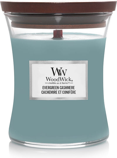 Woodwick hourglass medium geurkaars - evergreen cashmere - 60 branduren