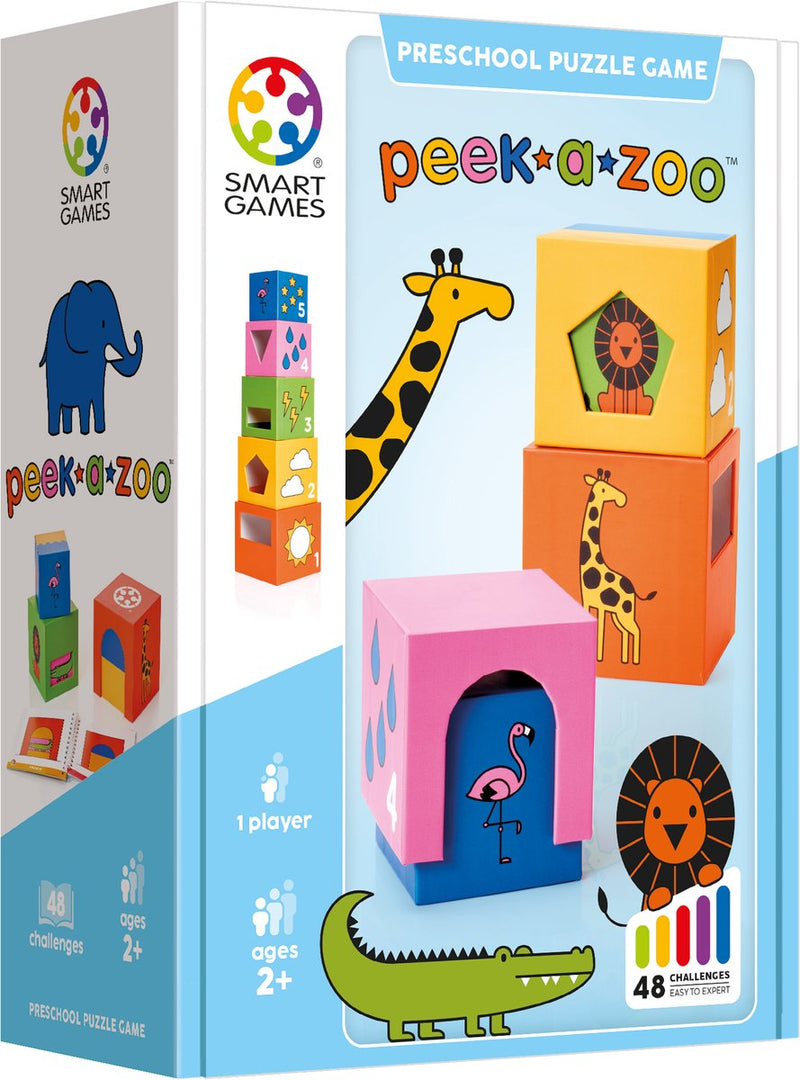 Smartgames peek-a-zoo - educatief stapelspel - 48 ruimtelijke puzzelopdrachten - solospel voor peuters kleuters - vanaf 2 jaar