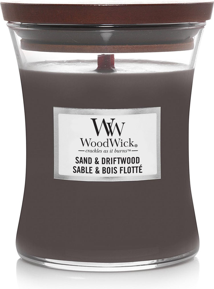 Woodwick hourglass medium geurkaars - sand driftwood - 60 branduren