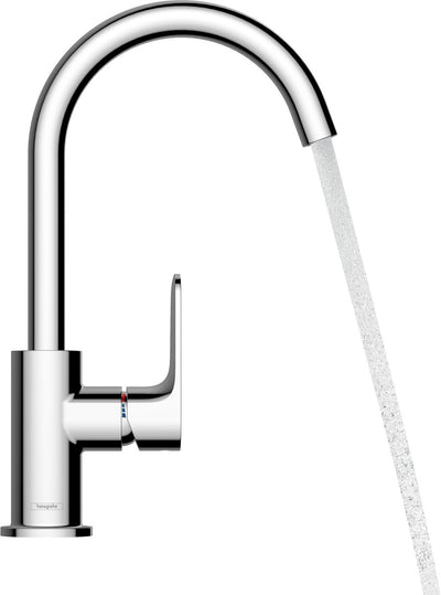 Hansgrohe rebris s - wastafelmengkraan - ééngreeps bediening - met trekwaste - 210mm maat - draaibare uitloop - mat zwart