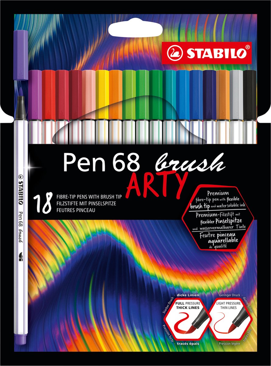 Stabilo pen 68 brush - viltstift - arty - set met 18 stuks