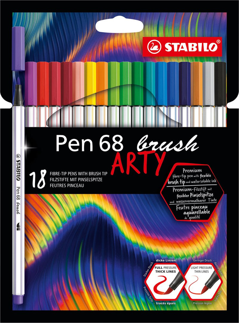 Stabilo pen 68 brush - viltstift - arty - set met 18 stuks
