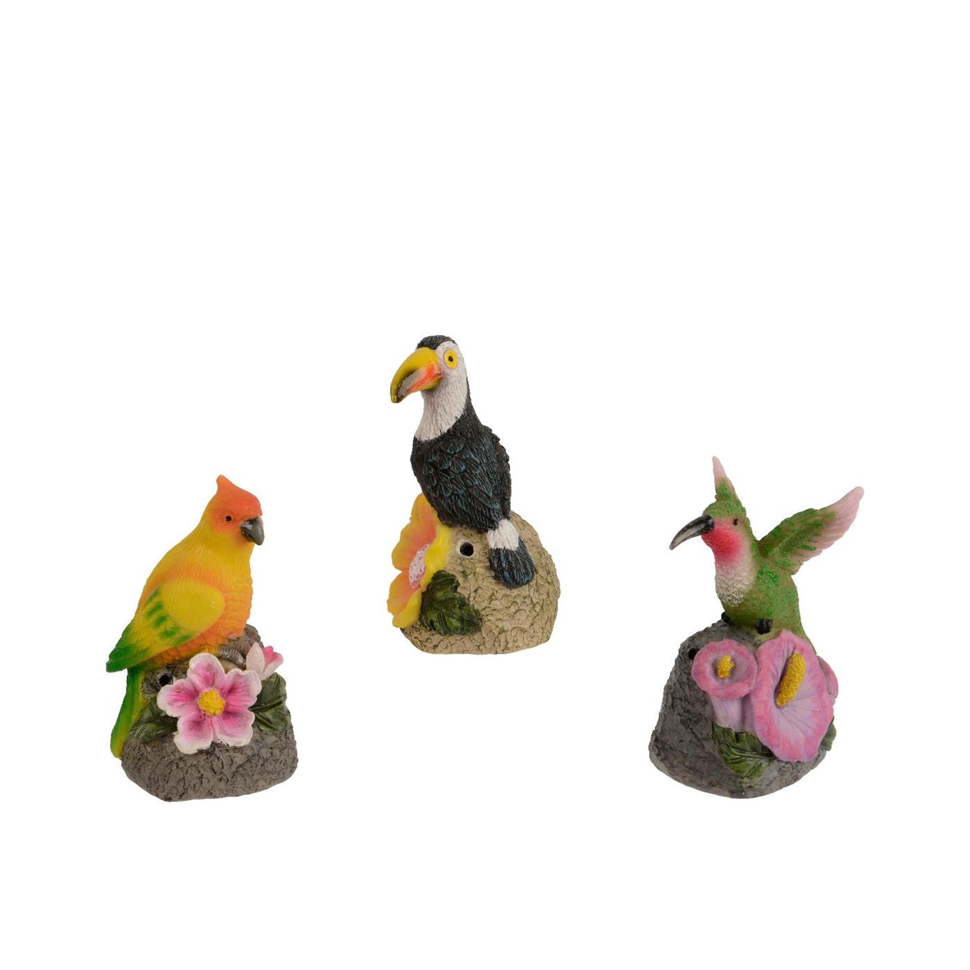 Decoris figuur vogel op rots sensor polyresin 7x6x11cm 3 assorti