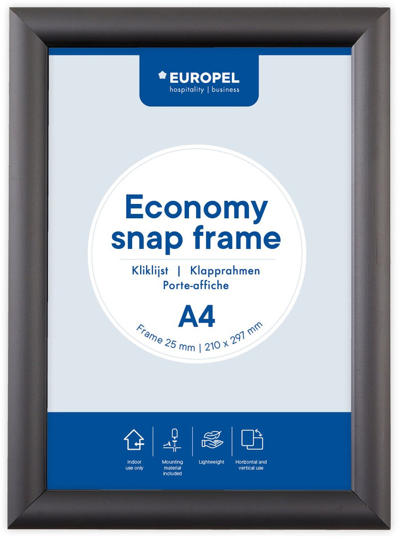 Europel economy kliklijst – posterlijst – a4 – 21 x 29,7 cm – 25mm – aluminium – zwart