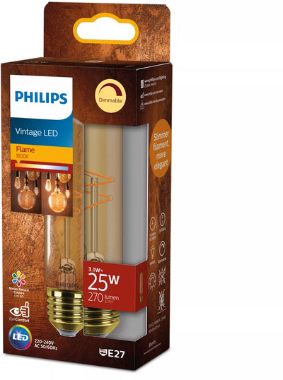 Philips led philips vintage led - dimbare lamp - 25w - extra warmwit licht: 1800k - e27 fitting - amberkleurig glas - lampvorm: t32