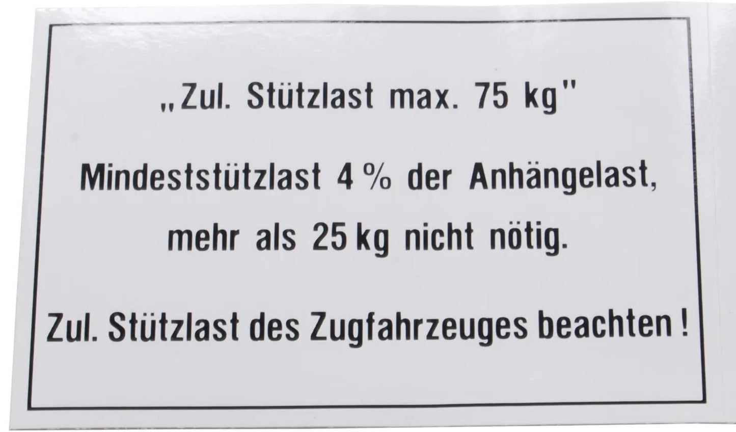 Bünte stützlastschild anhänger load plate 75 kg 105x74 mm
