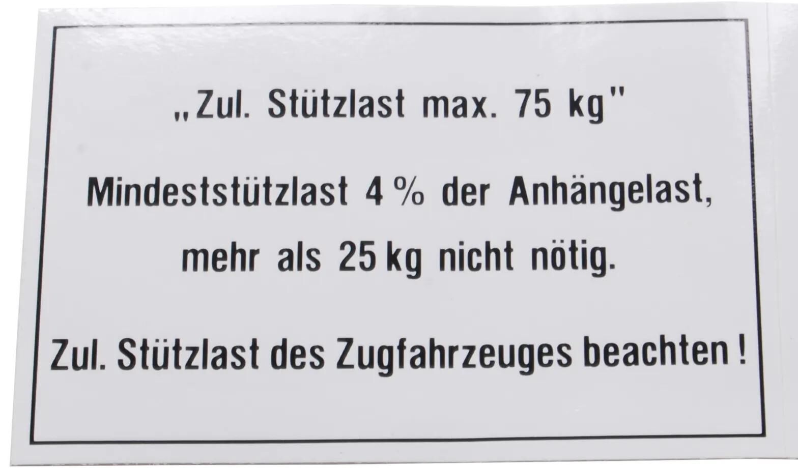 Bünte stützlastschild anhänger load plate 75 kg 105x74 mm