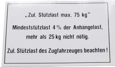 Bünte stützlastschild anhänger load plate 75 kg 105x74 mm