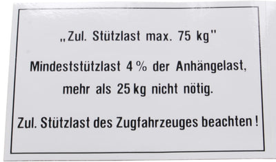 Bünte stützlastschild anhänger load plate 75 kg 105x74 mm