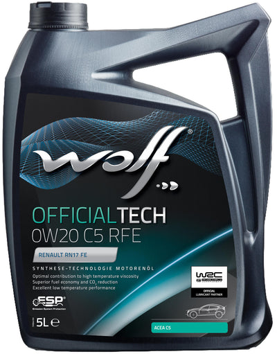 Wolf motoröl officialtech c5 rfe motoroil 0w20 5l off.tech c5 rfe