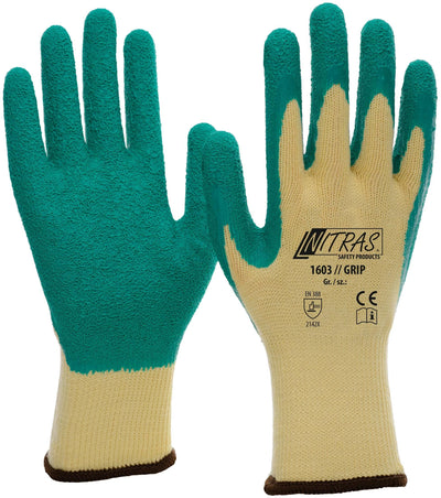 Nitras safety latex handschoen grip latex glove size 9 grip green yellow