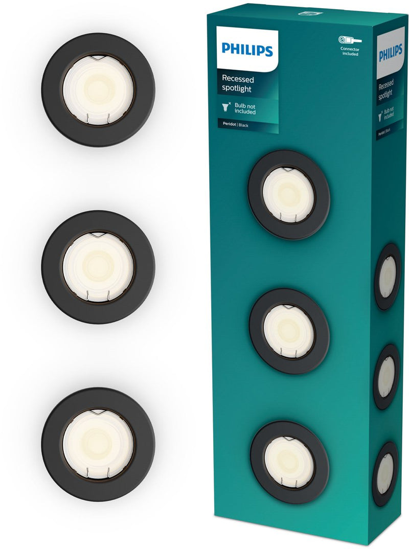Philips led philips peridot inbouwspot - gu10 fitting - zwart - rond - vaste kop - 3-pack