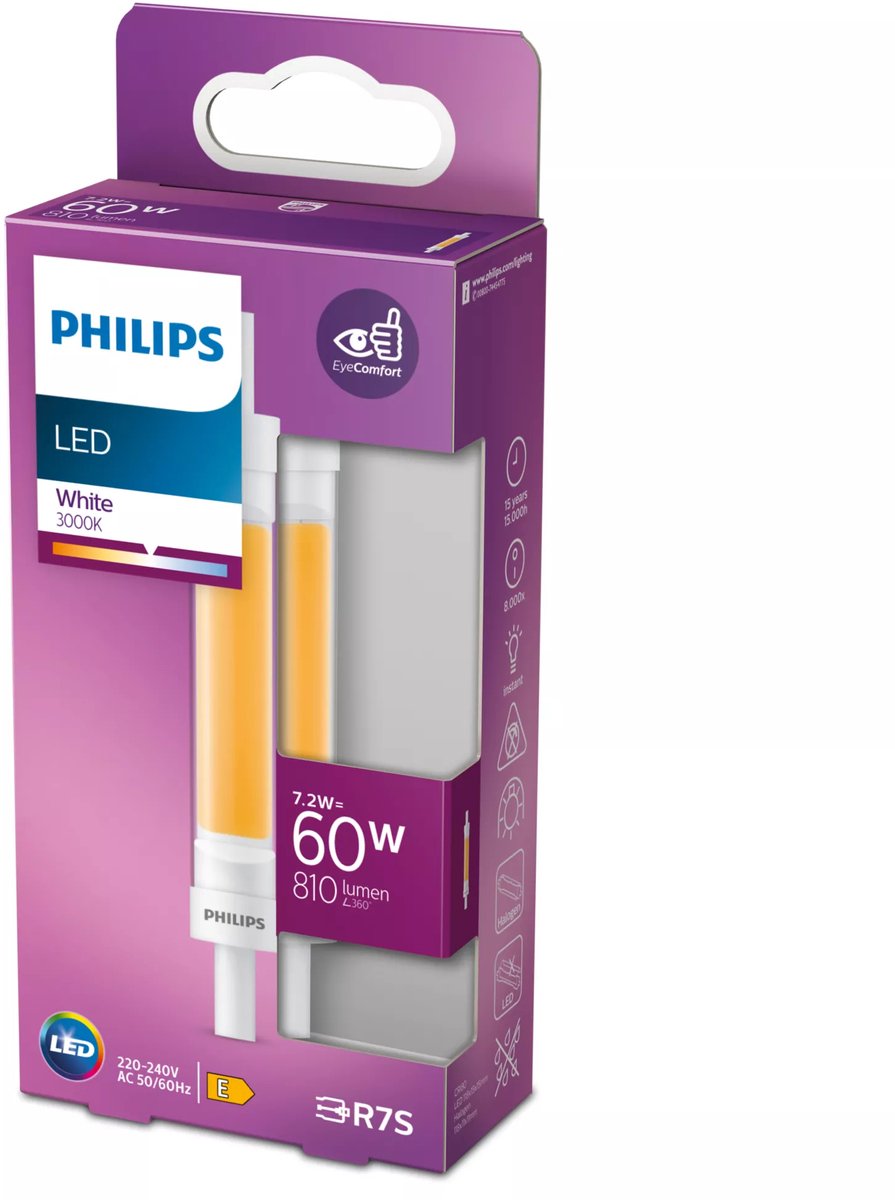 Philips led staaflamp transparant - 60 w - r7s - wit licht
