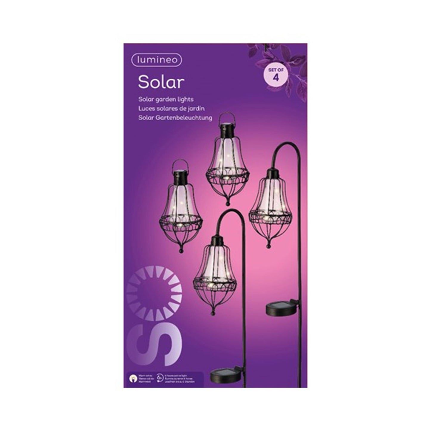 Lumineo led solar lantaarn set metaal 4 -delig
