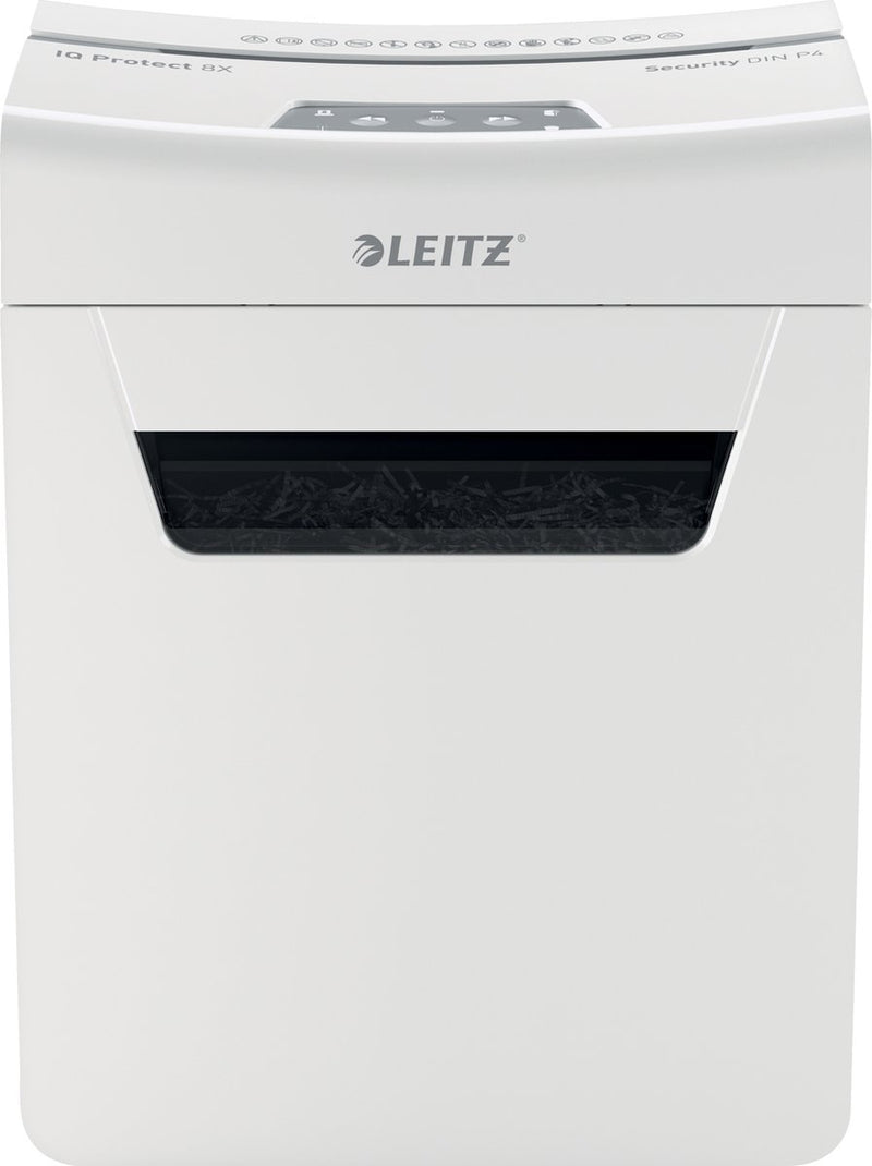 Leitz iq protect premium 8x ultrastille papierversnipperaar - p4 snippers - tot 8 vel - 14l - wit