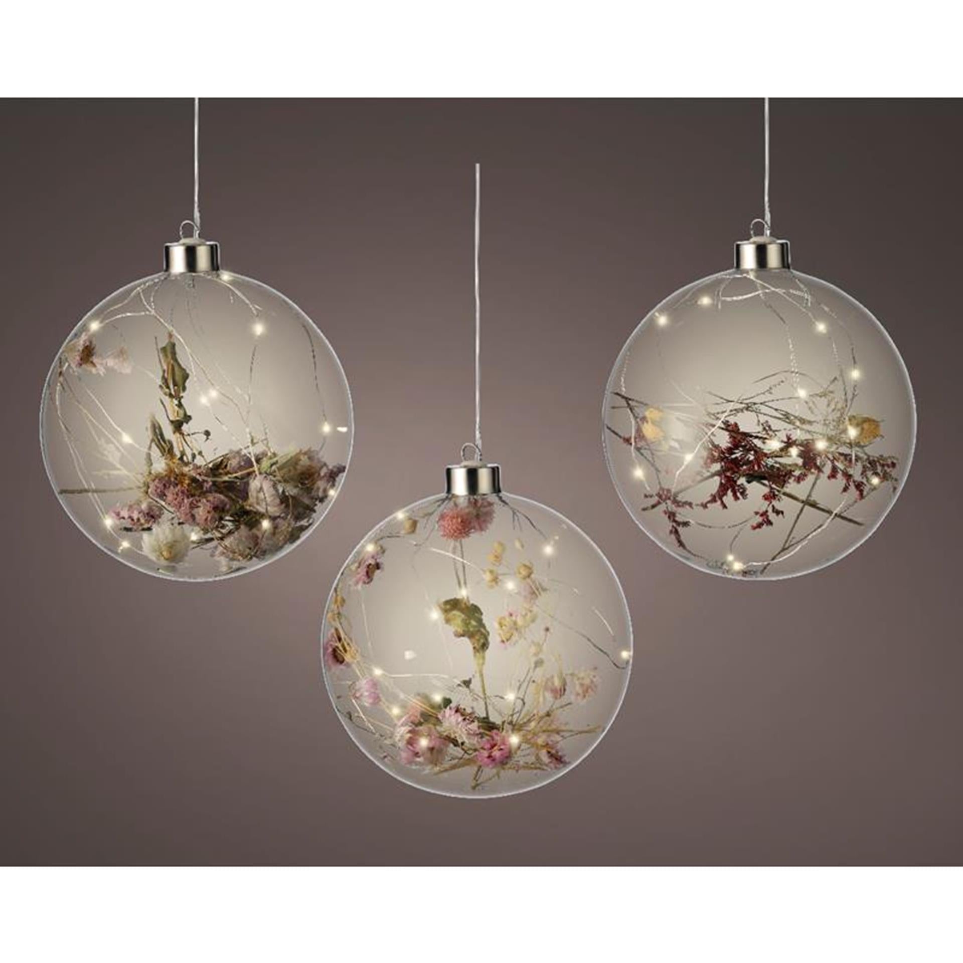 Lumineo micro led verlichting bal met droogbloemen ã˜14cm op batterij met 6 uurs timer voor binnen gebruik