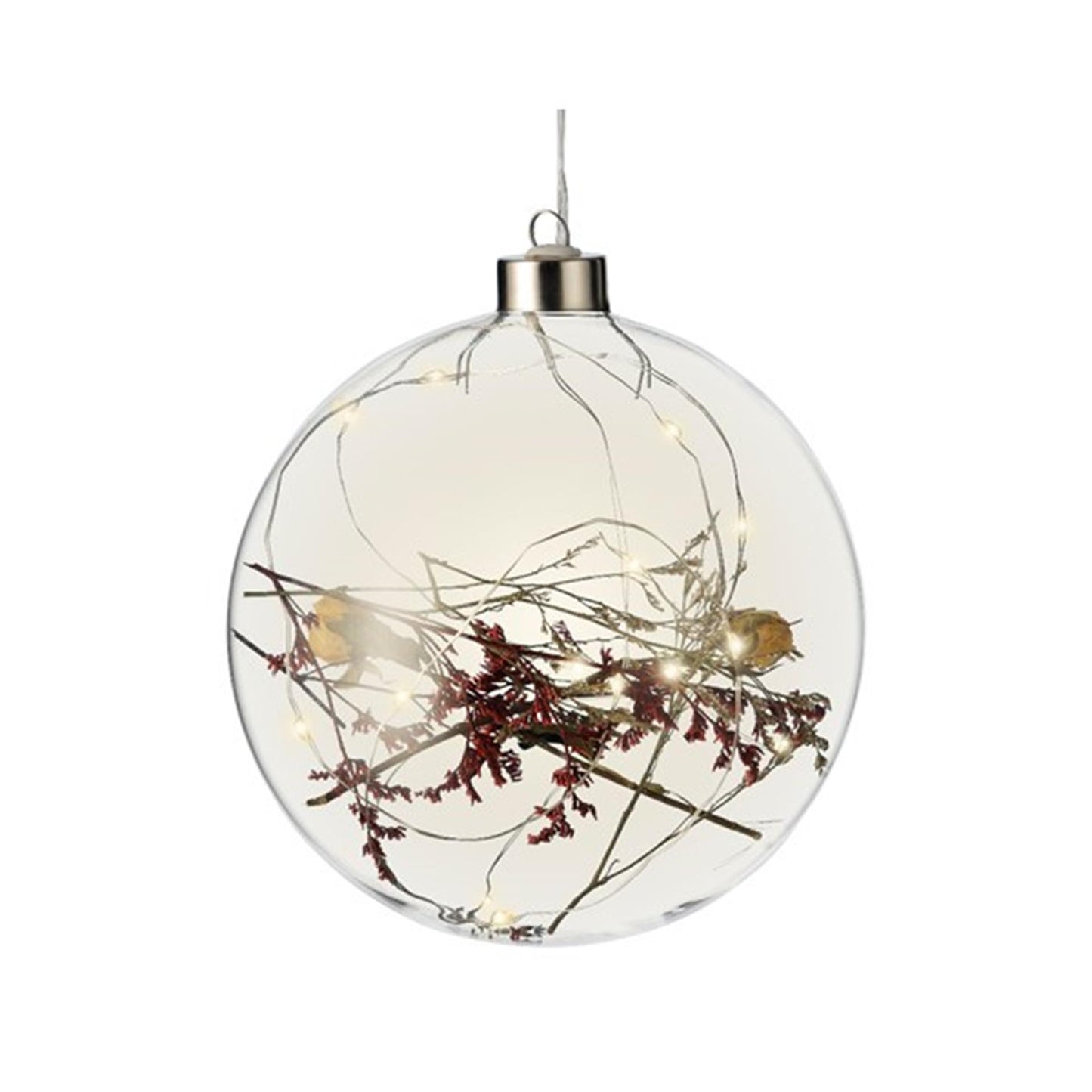 Lumineo micro led verlichting bal met droogbloemen ã˜14cm op batterij met 6 uurs timer voor binnen gebruik
