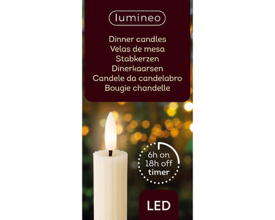 Lumineo dinerkaars led ribbel 24cm creme 2 st.