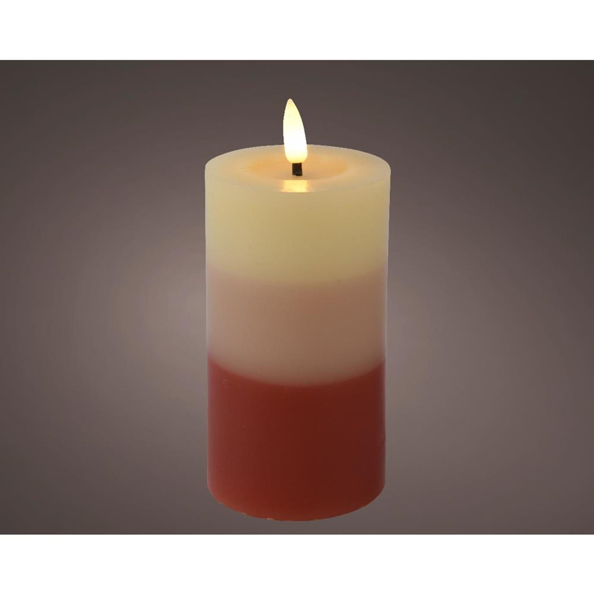Lumineo led kaars met kleurverloop voor binnen met vlameffect en timer dia7x11cm terra werkt op 2xaaa batterijen (excl)<br>