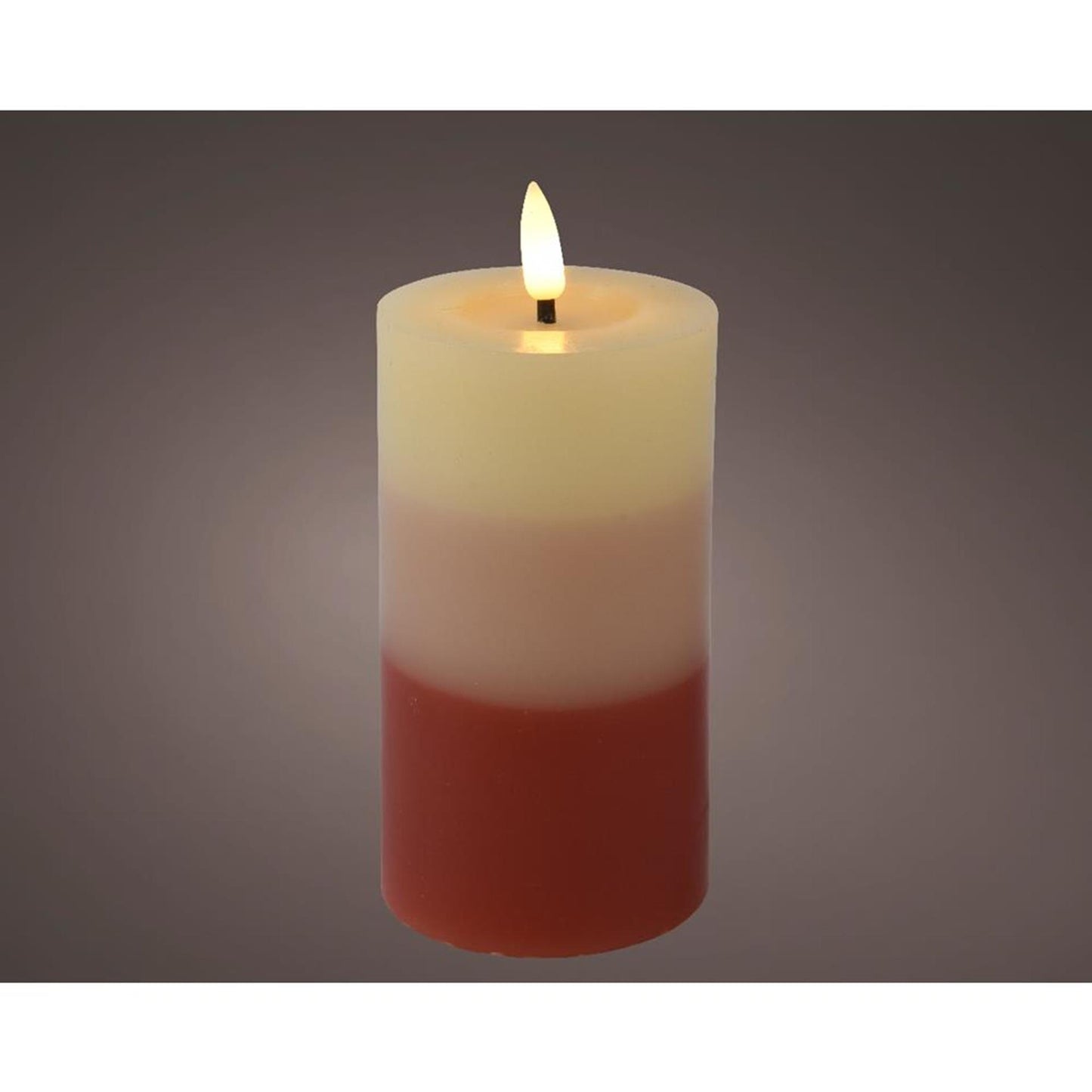 Lumineo led kaars met kleurverloop voor binnen met vlameffect en timer dia7x15cm terra werkt op 2xaaa batterijen (excl)<br> <br>